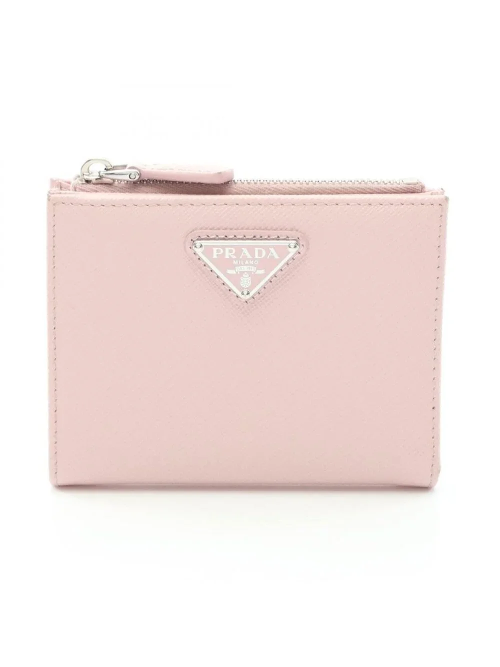 Prada Bifold Wallet Saffiano Triang Pink Leather Triangle Logo